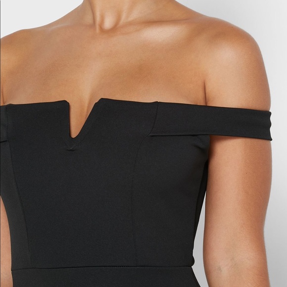 Missguided V Front Bardot Midi Dress Black - Picture 3 of 12